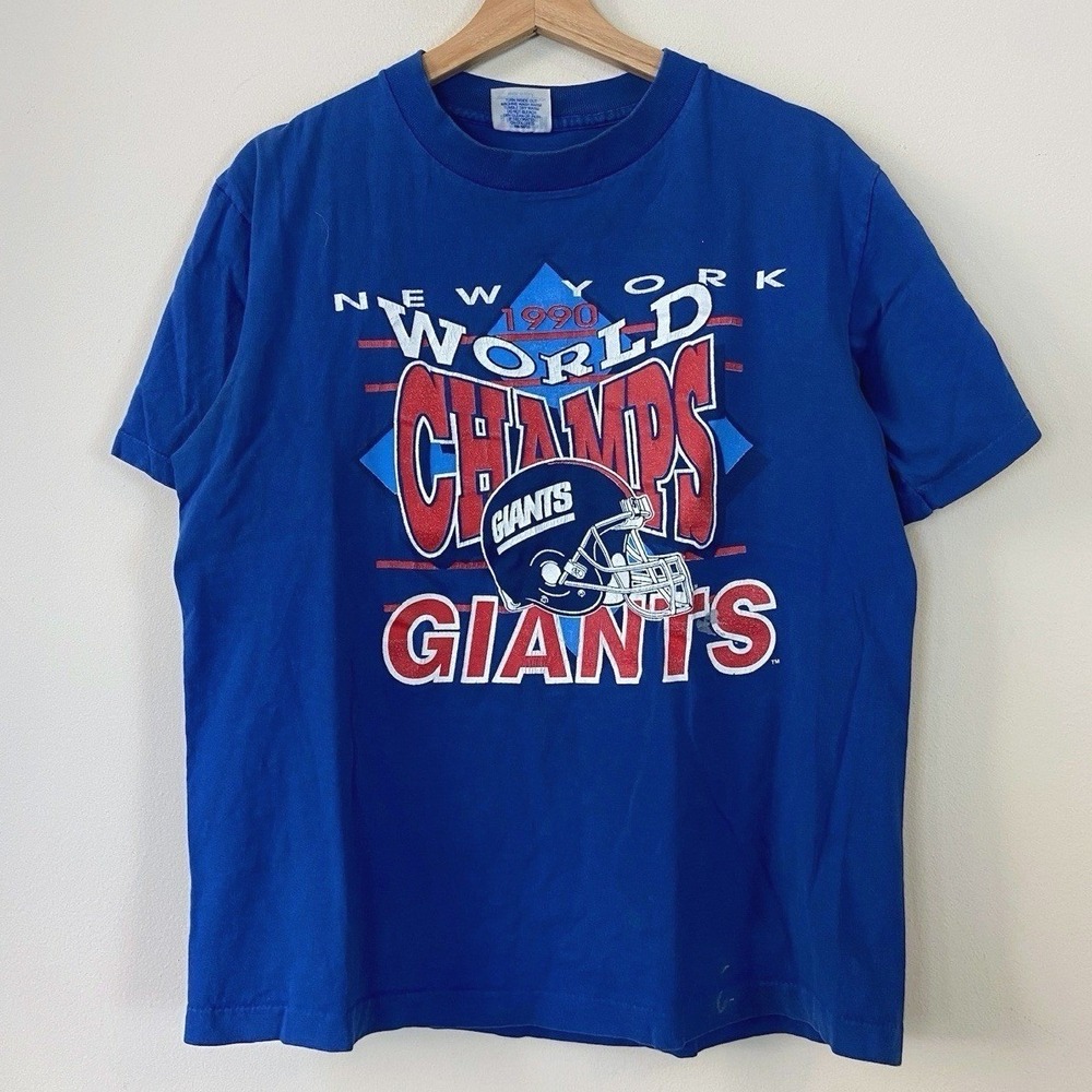 Vintage 90's New York Giants World Champions NFL Single Stitch Blue Tee - M/L